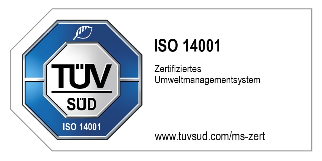 TÜV certificate according to ISO 14001 - Certified environmental management system
