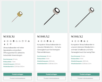 Produktkatalog SECO Ultraschallwandler Ergebnisse