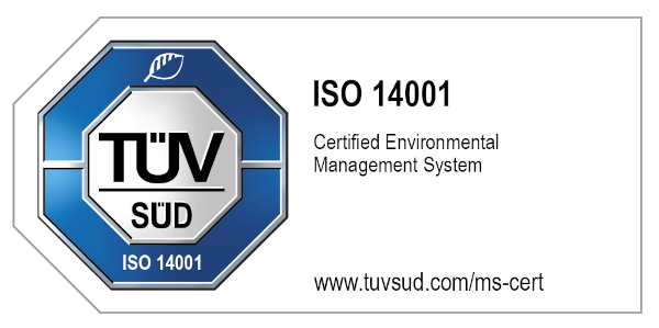 TÜV certificate in accordance with ISO 14001 - Certified environmental management system